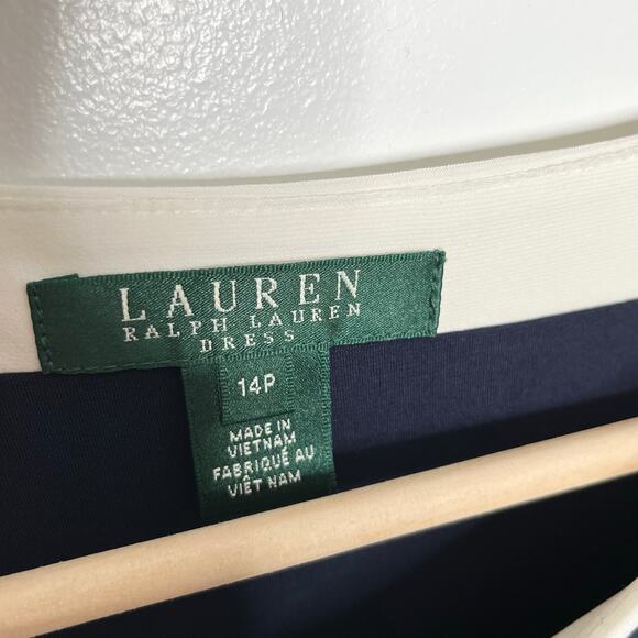 Lauren Ralph Lauren Womens Sheath Dress 14P Navy Cream Color Block Layered - Picture 5 of 15